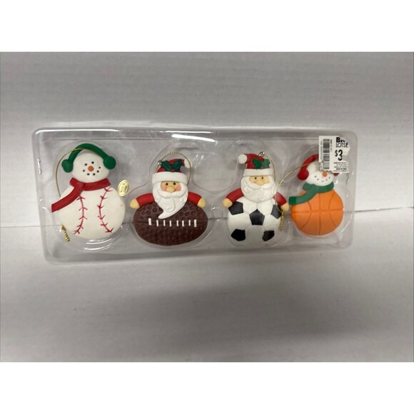 Lot Of 4 Sports Christmas Tree Ornaments Basketball Football Baseball Soccer - Picture 2 of 9